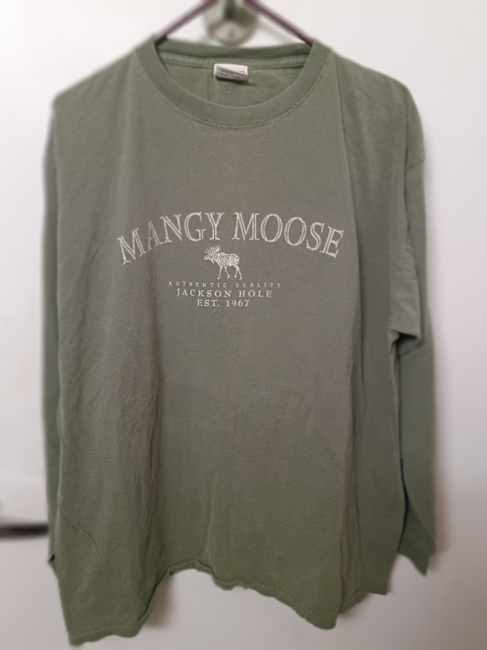 Gildan Olive Green Long Sleeve Crewneck Shirt with Mangy Moose Logo